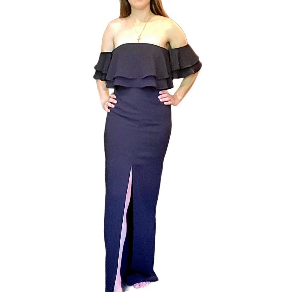 NWT Keepsake The Label Two Fold Maxi Dress Center Slit Off Shoulder Maxi Black